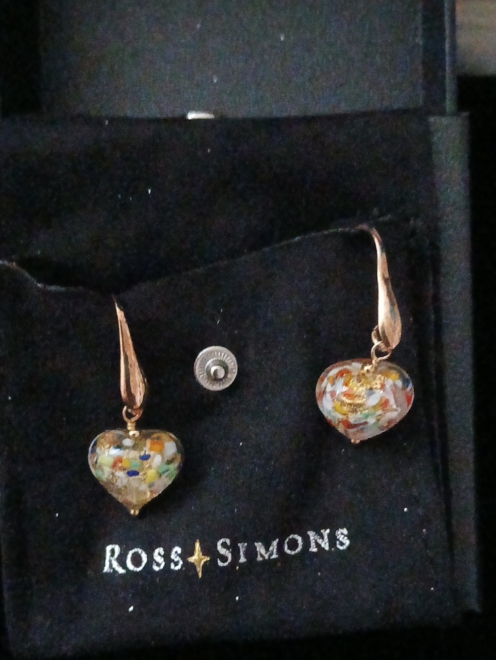 Ross-Simons Gold-Tone Heart Dangle Earrings with Multicolor Confetti